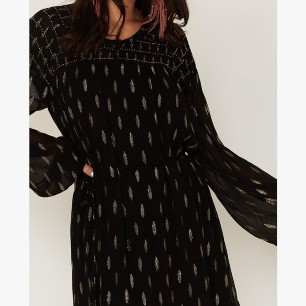 Idyllwind Jolly Metallic Clip Dot Dress Black Gold Silver NWOT - Picture 3 of 7